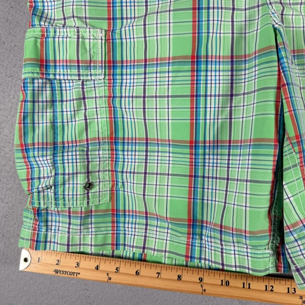 Vintage Polo Ralph Lauren Mens Green Plaid‎ Cargo Shorts Size 36 Drawstring